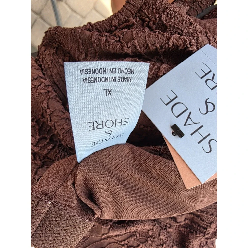 Shade & Shore Swimsuit XL Brown One Piece Textured High Leg Cheeky  Keyhole 382